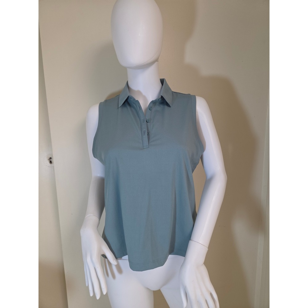 Calia Womens Sleeveless Golf Polo Pleated Back Blue Green CG31001 Size M